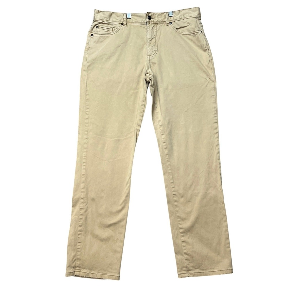 johnnie-O Pants Men 33x34 Khaki Tan Straight Leg 5-Pocket Flat Front Stretch EUC